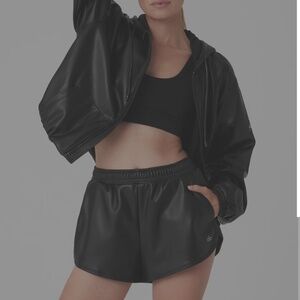 Alo Faux Leather Power Hour Full Zip Cropped Jacket xs